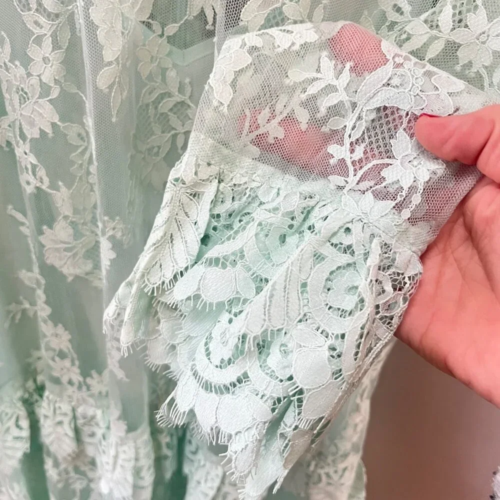 New J. Crew Three-quarter-sleeve‎ dress in chantilly lace Mint Green- Sz. 0